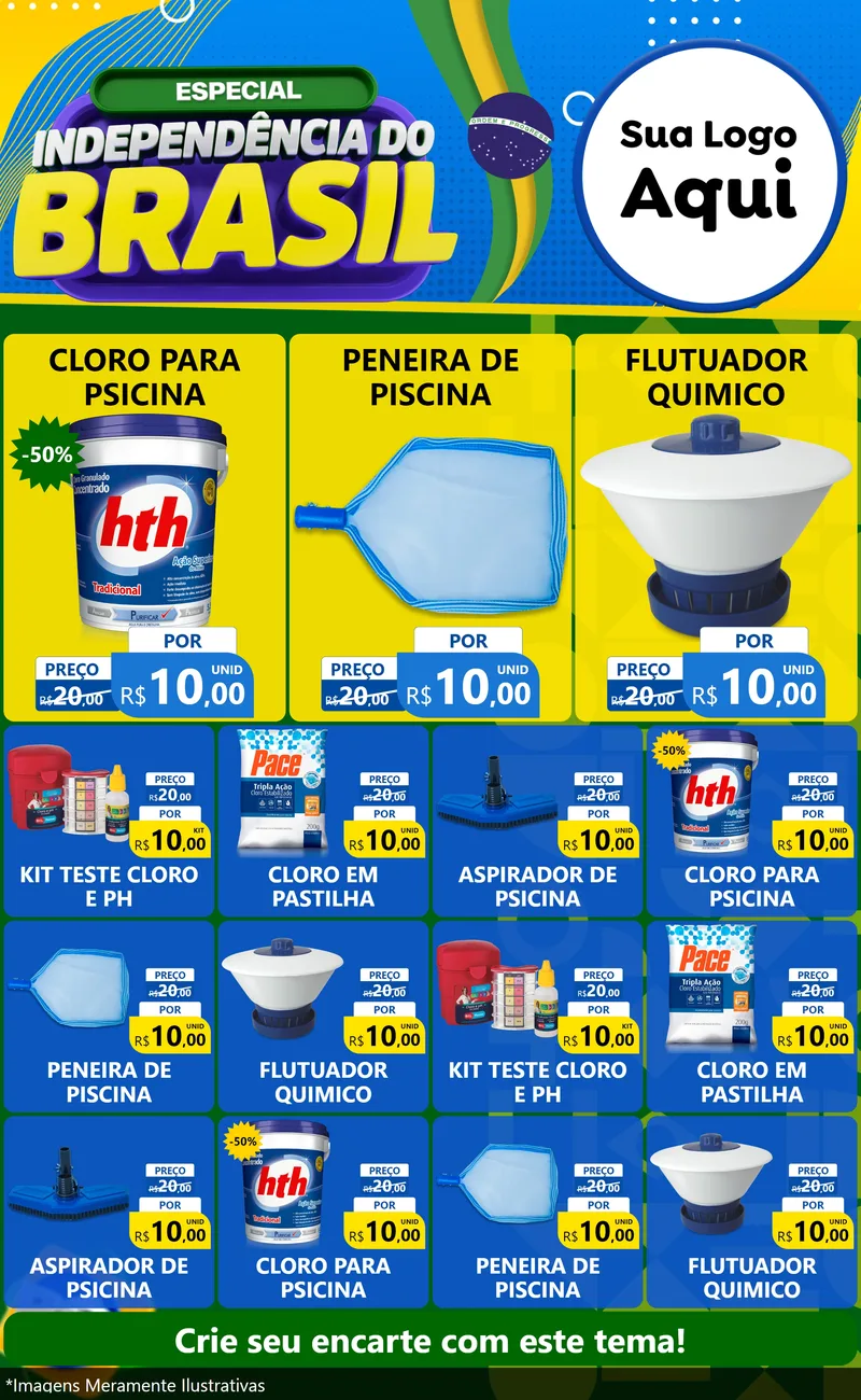 Modelo de Encarte para Encarte Grande com o tema Especial Independência do Brasil para Produtos para Piscina