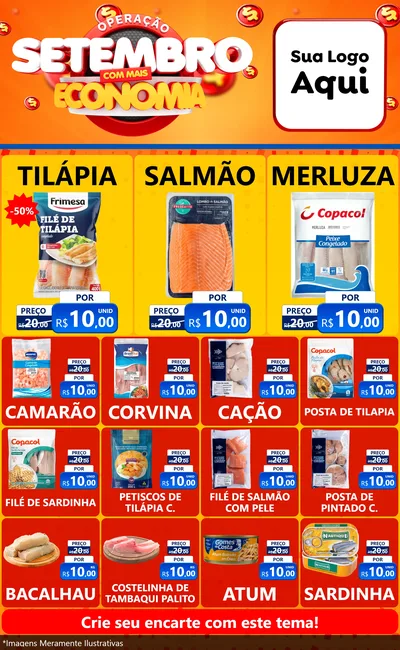 Modelo de Encarte para Encarte Grande com o tema Operação Setembro Com Muita Economia para Peixaria