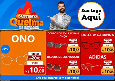 Modelo de Encarte para Encarte A4 Horizontal com o tema Semana Queima de Estoque para Óticas