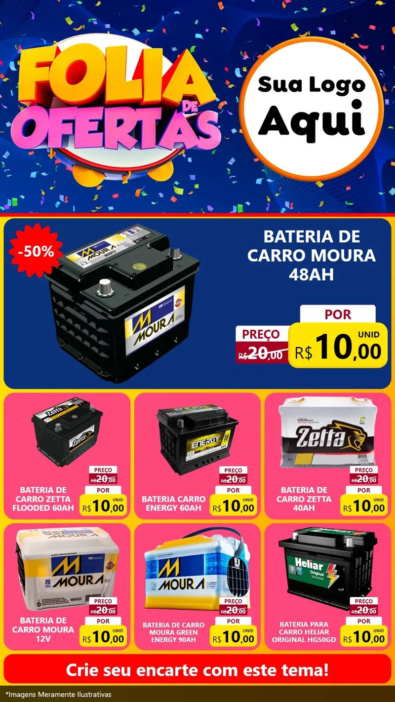 Modelo de Rede Social para Stories com o tema Folia de Ofertas para Baterias Elétricas