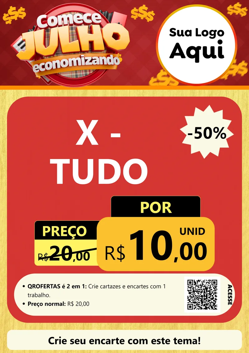 Modelo de Cartaz para Cartaz A4 Vertical com o tema Comece Julho Economizando para Hamburgueria