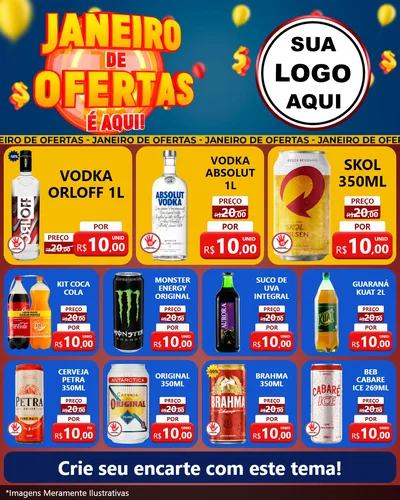 Modelo de Rede Social para Feed Instagram com o tema Janeiro de Ofertas É Aqui! para Distribuidora de bebidas