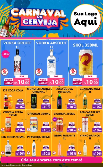 Modelo de Encarte para Encarte Grande com o tema Carnaval da Cerveja para Distribuidora de bebidas