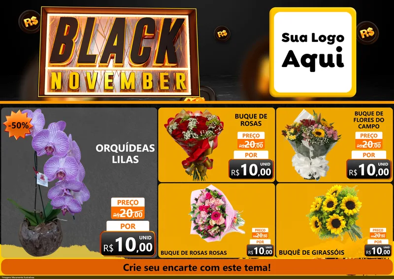 Modelo de Encarte para Encarte A4 Horizontal com o tema Black November para Floricultura e jardim