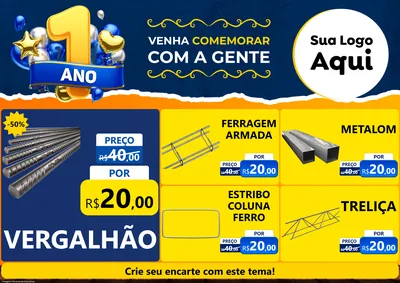 Modelo de Encarte para Encarte A4 Horizontal com o tema Um Ano de Aniversário para Ferragens