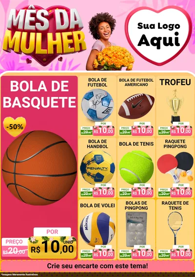 Modelo de Encarte para Encarte A4 Vertical com o tema Mês da Mulher para Artigos Esportivos