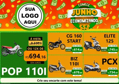 Modelo de Encarte para Encarte A4 Horizontal com o tema Comece Junho Economizando para Concessionaria de Motos