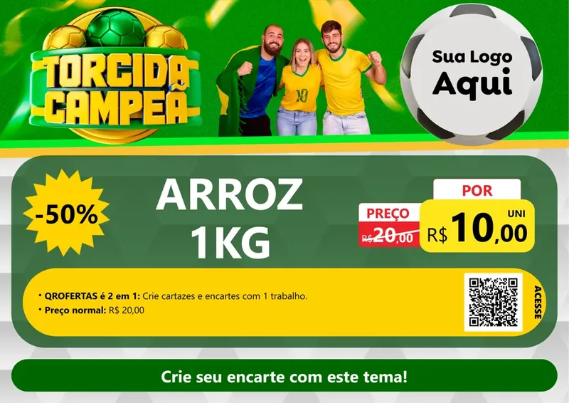Modelo de Cartaz para Cartaz A4 Horizontal com o tema Torcida Campeã - Copa para Supermercado