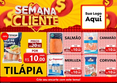 Modelo de Encarte para Encarte A4 Horizontal com o tema Semana do Cliente para Peixaria