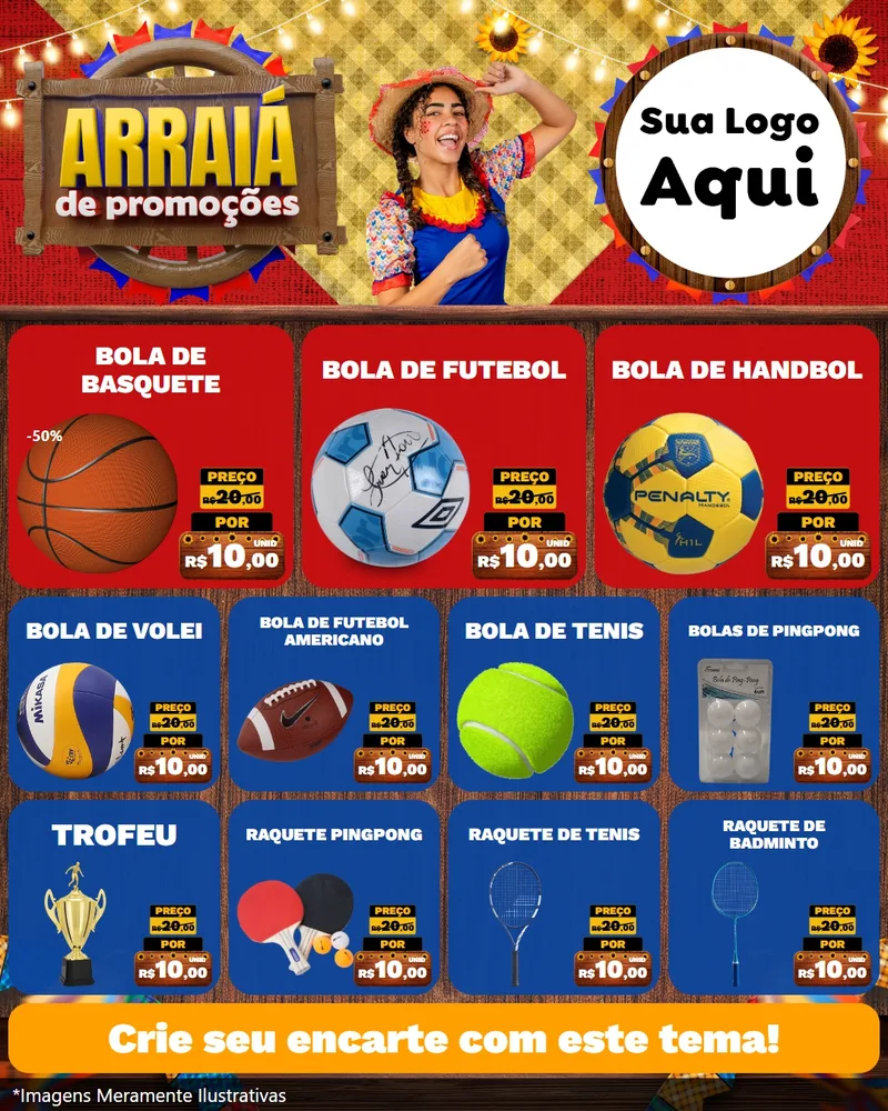 Modelo de Rede Social para Feed Instagram com o tema Arraiá de Promoções para Artigos Esportivos