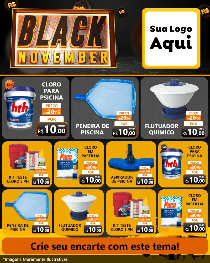 Modelo de Rede Social para Feed Instagram com o tema Black November para Produtos para Piscina