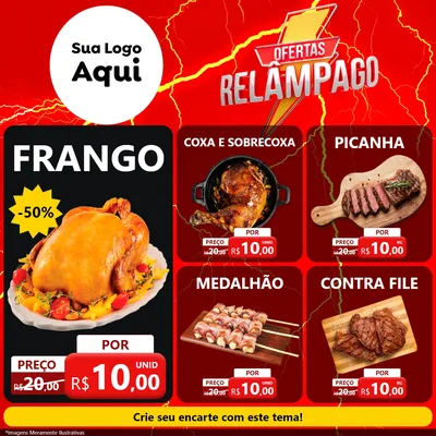 Modelo de Rede Social para Feed Facebook com o tema Ofertas Relâmpago para Assados
