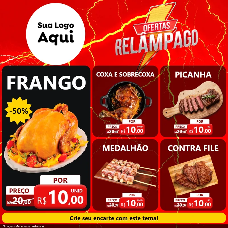 Modelo de Rede Social para Feed Facebook com o tema Ofertas Relâmpago para Assados