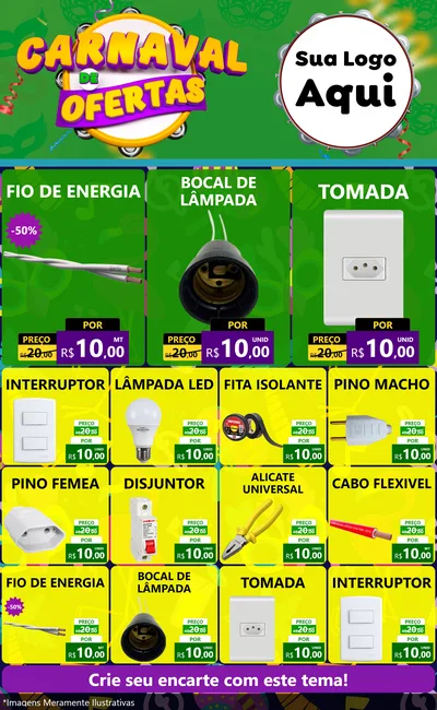 Modelo de Encarte para Encarte Grande com o tema Carnaval de Ofertas para Materiais Elétricos