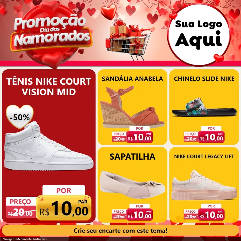 Modelo de Rede Social para Feed Facebook com o tema Promoção Dia dos Namorados para Calçados