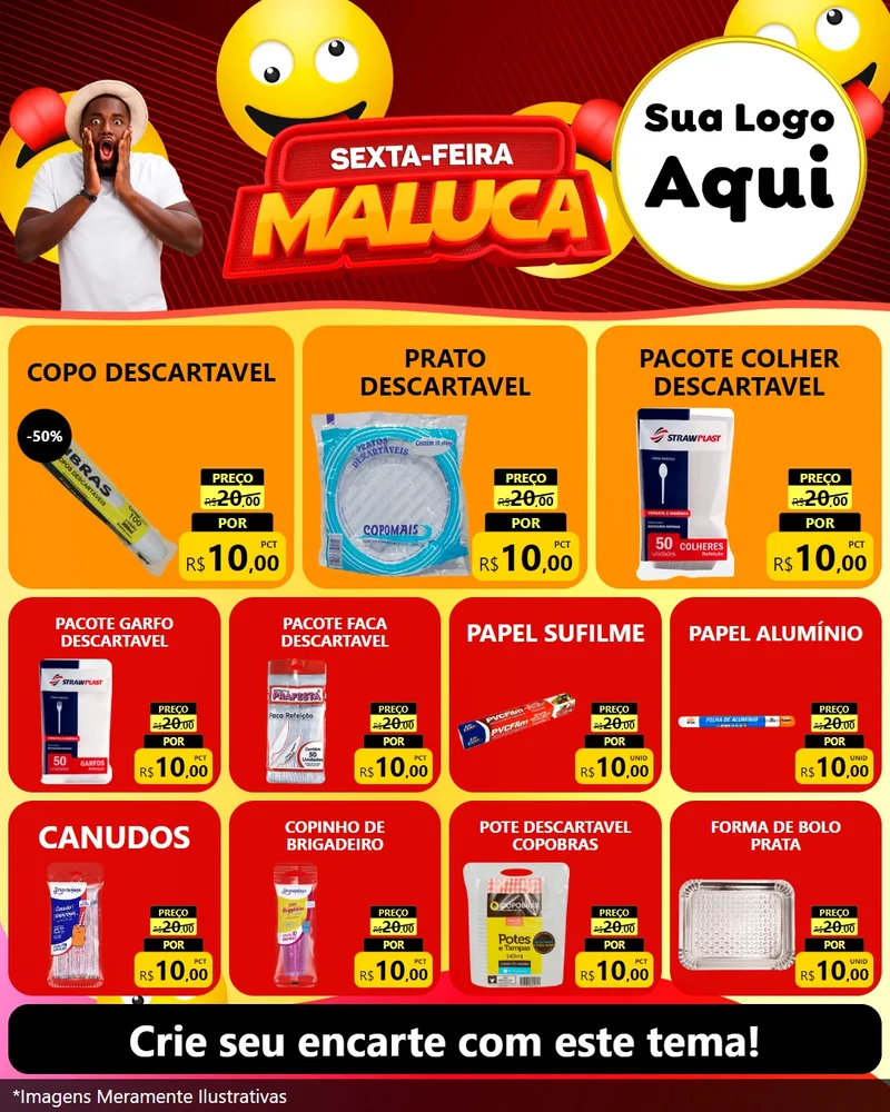 Modelo de Rede Social para Feed Instagram com o tema Sexta-feira Maluca para Embalagens