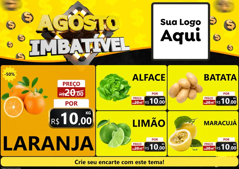 Modelo de Encarte para Encarte A4 Horizontal com o tema Agosto Imbatível para Hortifrúti