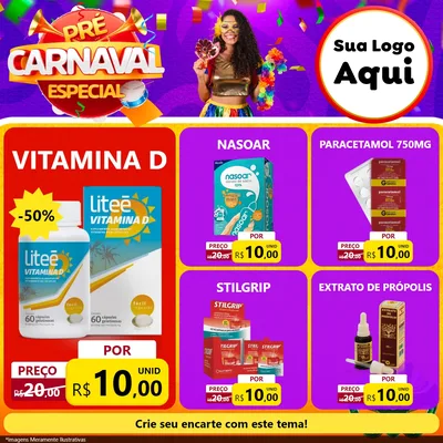 Modelo de Rede Social para Feed Facebook com o tema Pré-Carnaval Especial para Farmácia