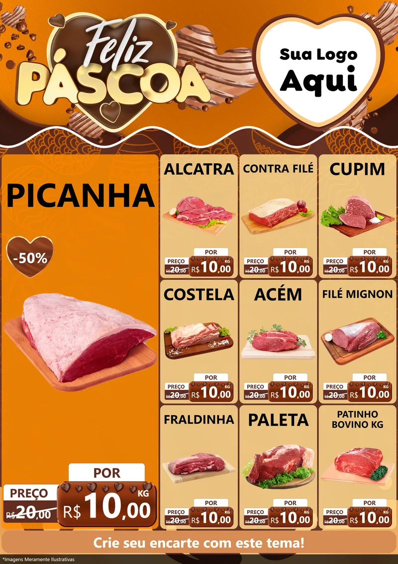 Modelo de Encarte para Encarte A4 Vertical com o tema Feliz Páscoa para Açougue