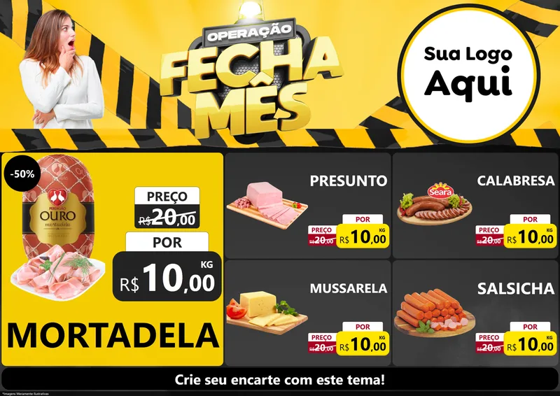 Modelo de Encarte para Encarte A4 Horizontal com o tema Operação Fecha Mês para Frios e Laticínios