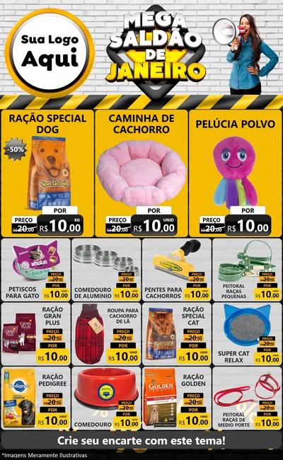 Modelo de Encarte para Encarte Grande com o tema Mega Saldão de Janeiro para Pet Shop