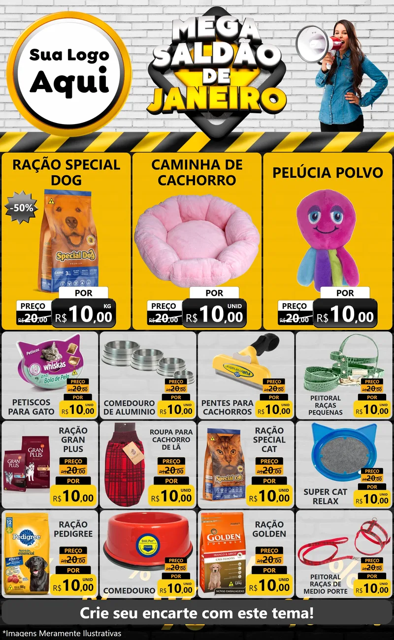 Modelo de Encarte para Encarte Grande com o tema Mega Saldão de Janeiro para Pet Shop