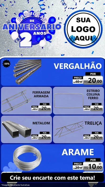 Modelo de TV para TV Vertical com o tema Promoção de Aniversário - 2 Anos para Ferragens