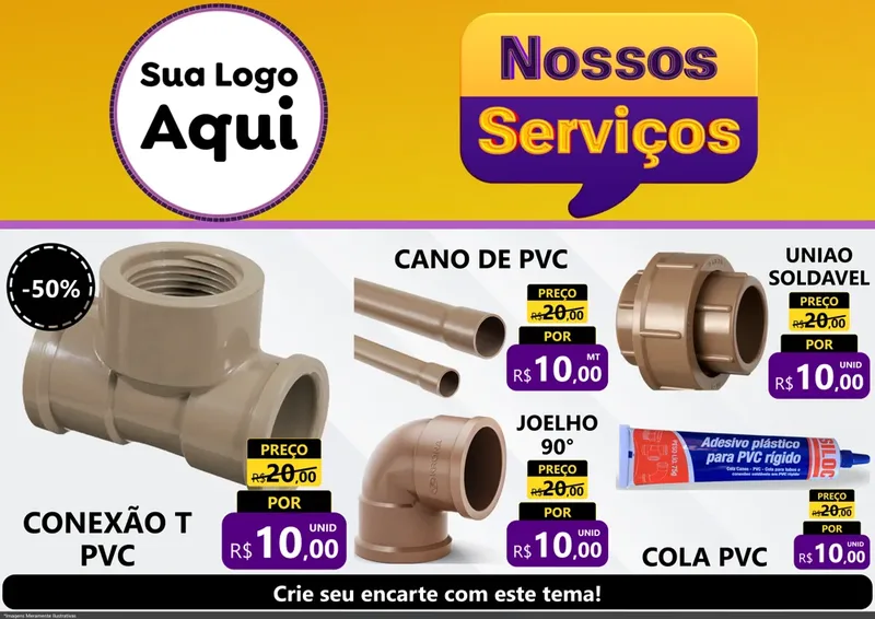 Modelo de Encarte para Encarte A4 Horizontal com o tema Nossos Serviços para Tubos e conexões