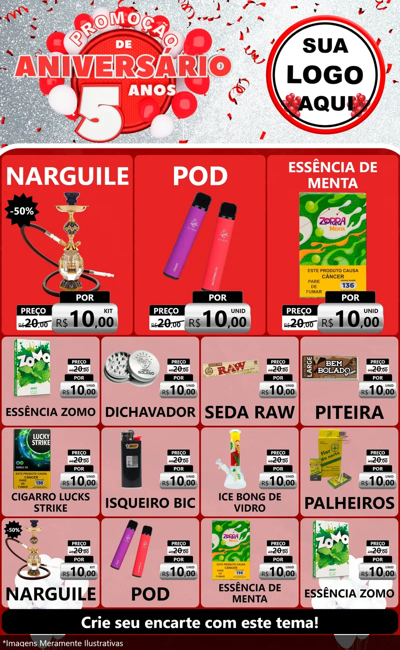Modelo de Encarte para Encarte Grande com o tema Promoção de Aniversário - 5 Anos para Tabacaria