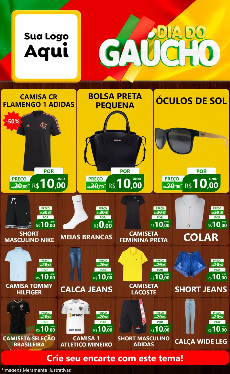 Modelo de Encarte para Encarte Grande com o tema Dia do Gaúcho para Roupas e acessórios