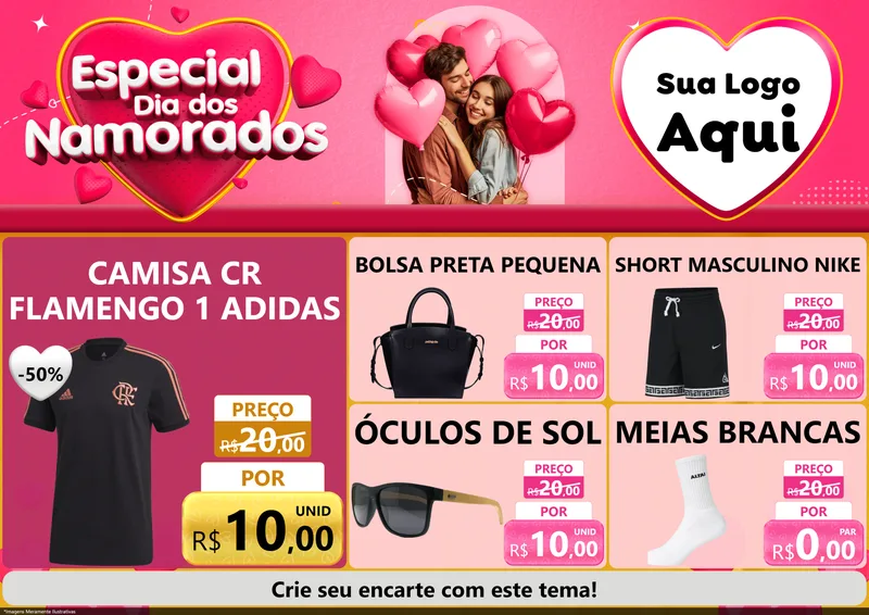 Modelo de Encarte para Encarte A4 Horizontal com o tema Especial Dia dos Namorados para Roupas e acessórios