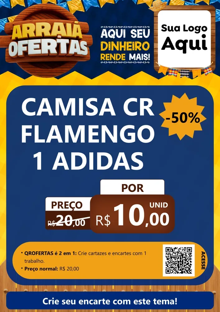 Modelo de Cartaz para Cartaz A4 Vertical com o tema Arraiá de Ofertas - Junina para Roupas e acessórios