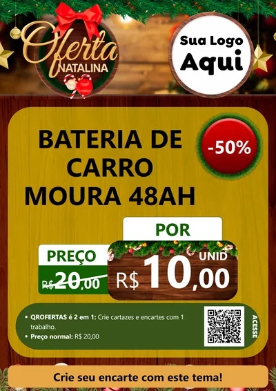 Modelo de Cartaz para Cartaz A4 Vertical com o tema Ofertas Natalina para Baterias Elétricas