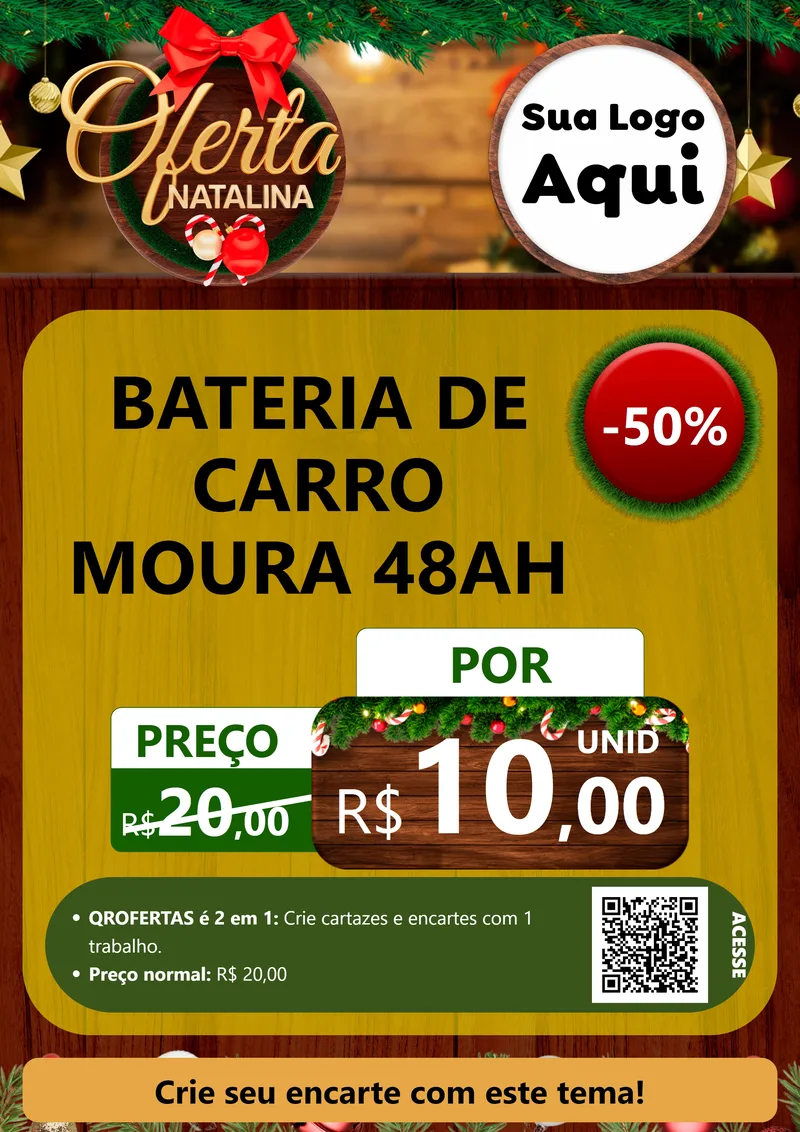 Modelo de Cartaz para Cartaz A4 Vertical com o tema Ofertas Natalina para Baterias Elétricas