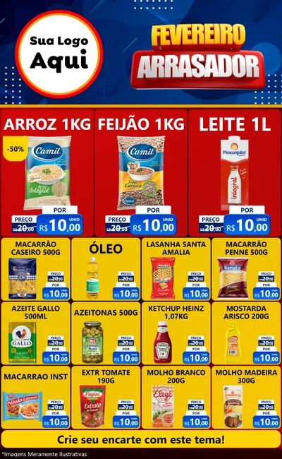 Modelo de Encarte para Encarte Grande com o tema Fevereiro Arrasador para Supermercado