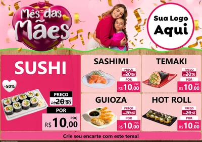 Modelo de Encarte para Encarte A4 Horizontal com o tema Mês das Mães para Comida japonesa