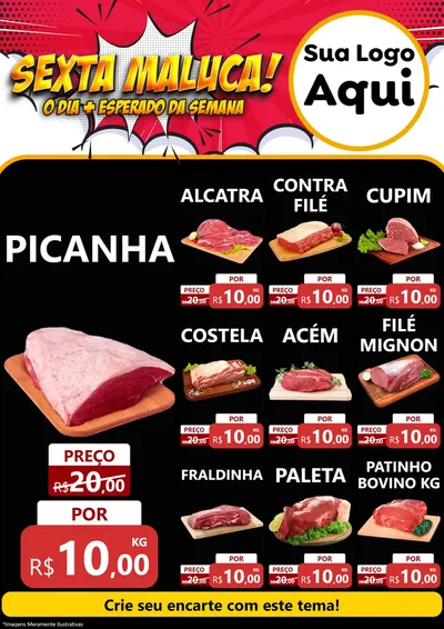 Modelo de Encarte para Encarte A4 Vertical com o tema Sexta Maluca! para Açougue