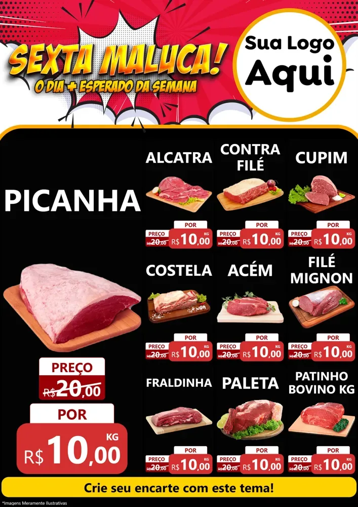 Modelo de Encarte para Encarte A4 Vertical com o tema Sexta Maluca! para Açougue