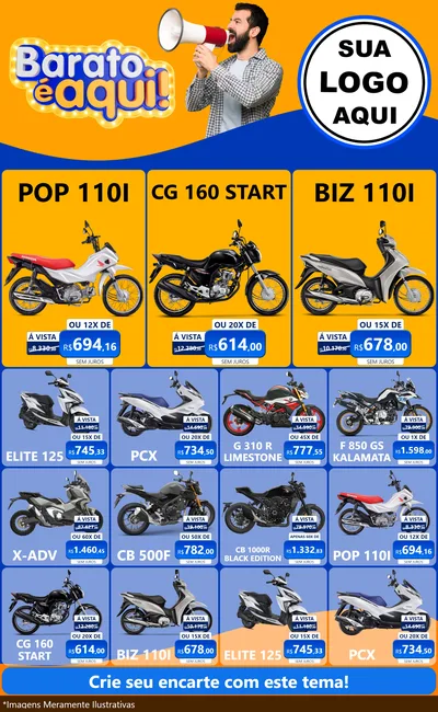 Modelo de Encarte para Encarte Grande com o tema Barato é aqui para Concessionaria de Motos