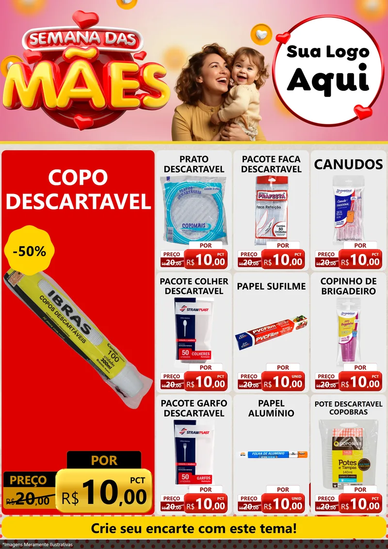 Modelo de Encarte para Encarte A4 Vertical com o tema Semana das Mães para Embalagens