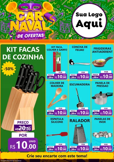 Modelo de Encarte para Encarte A4 Vertical com o tema Carnaval de Ofertas para Utilidades Domésticas