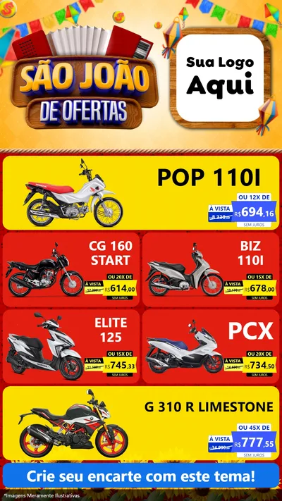 Modelo de TV para TV Vertical com o tema São João de Ofertas para Concessionaria de Motos
