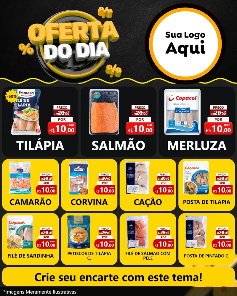 Modelo de Rede Social para Feed Instagram com o tema Oferta Do Dia para Peixaria