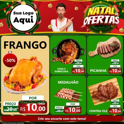 Modelo de Rede Social para Feed Facebook com o tema Natal de Ofertas para Assados