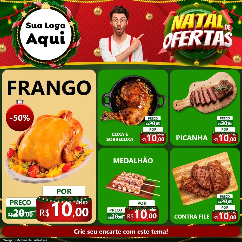 Modelo de Rede Social para Feed Facebook com o tema Natal de Ofertas para Assados