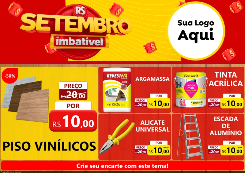 Modelo de Encarte para Encarte A4 Horizontal com o tema Setembro Imbatível para Material para Construção
