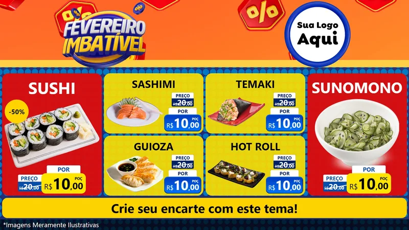 Modelo de TV para TV Horizontal com o tema Fevereiro Imbatível para Comida japonesa