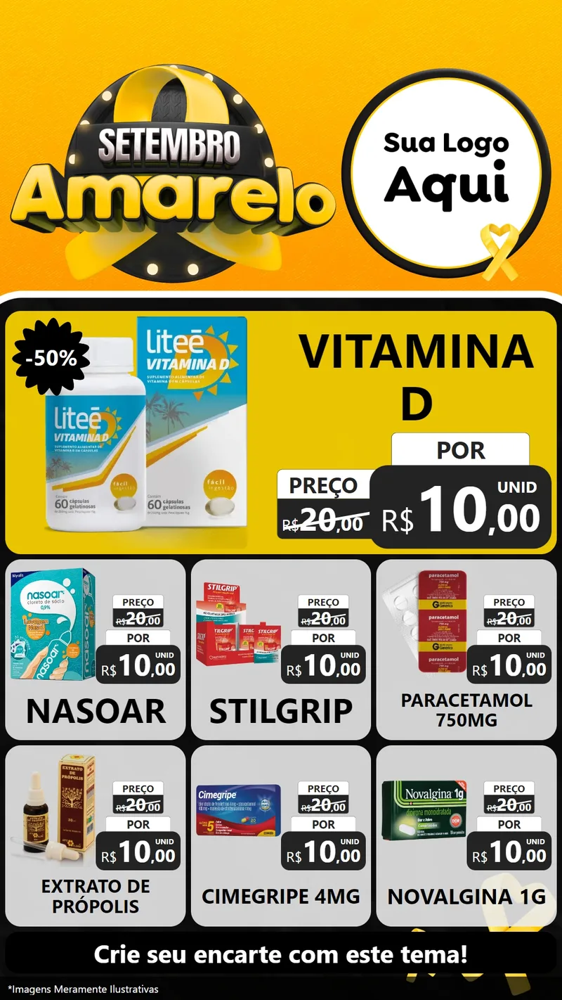 Modelo de Rede Social para Stories com o tema Setembro Amarelo para Farmácia