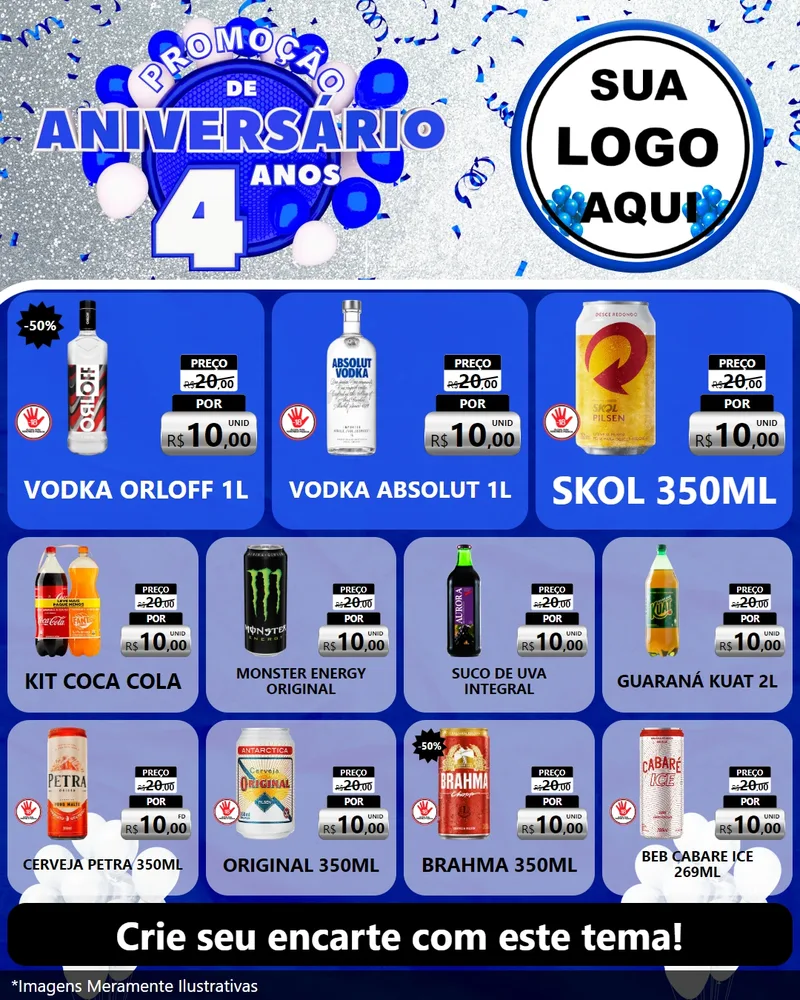 Modelo de Rede Social para Feed Instagram com o tema Promoção de Aniversário - 4 Anos para Distribuidora de bebidas