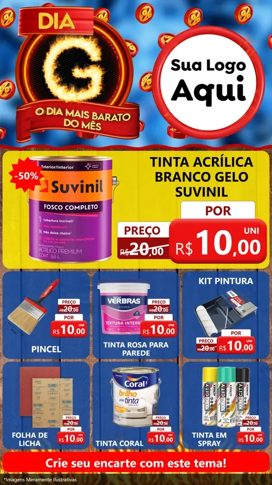 Modelo de Rede Social para Stories com o tema Dia G - O Dia Mais Barato Do Mês para Tintas e Ferramentas